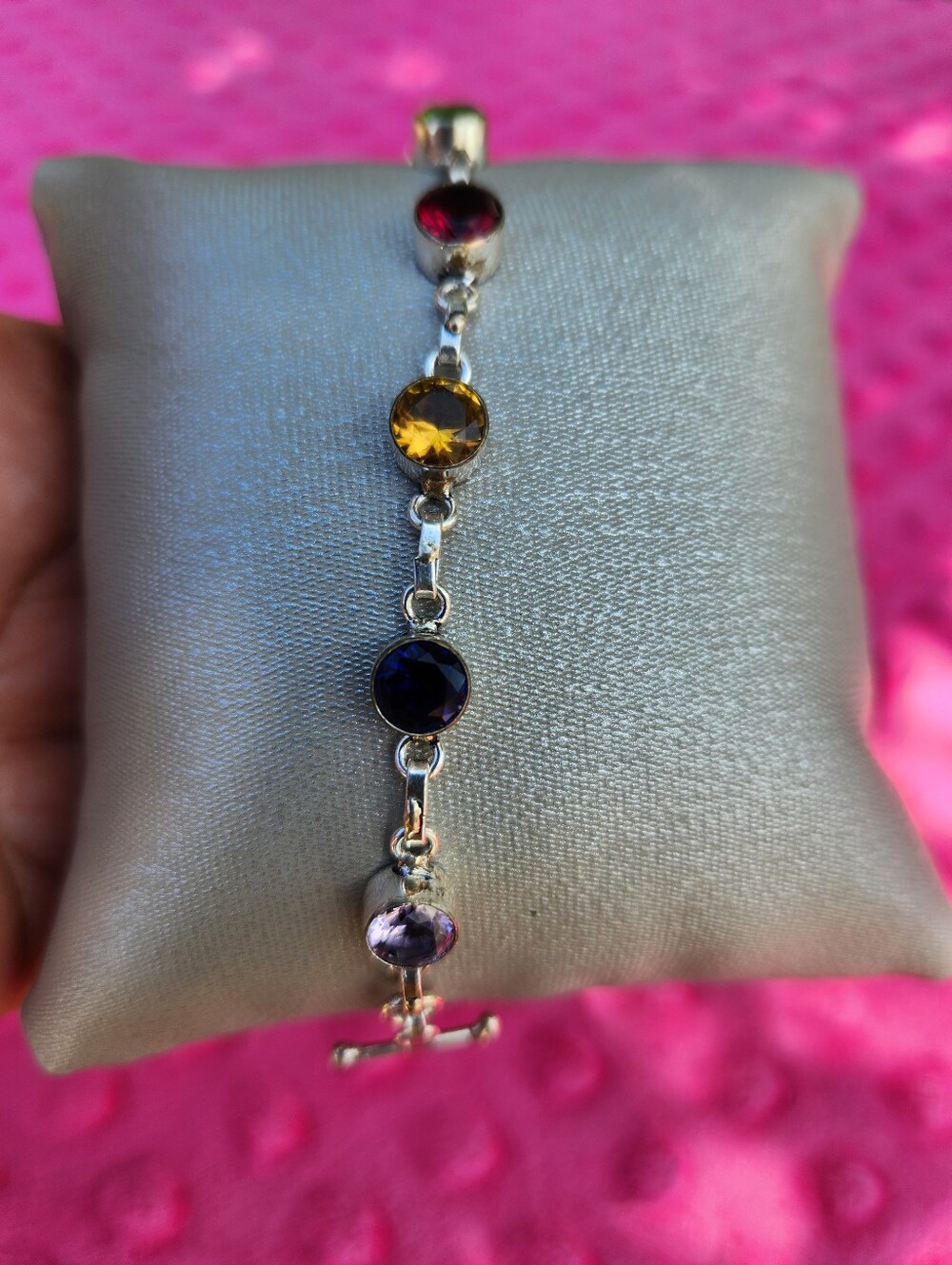 Rainbow Gemstones Bracelet  7" Long EUC - Picture 3 of 6